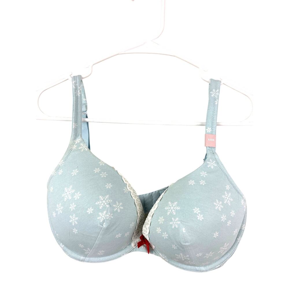 Cacique Womens 32DD Light Blue Snowflake Boost Plunge Underwire Bra NEW Luxe
